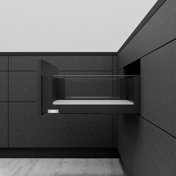 Legrabox FREE 500 mm klaaskülgedega H=177mm C must (carbon black) , blumotion
